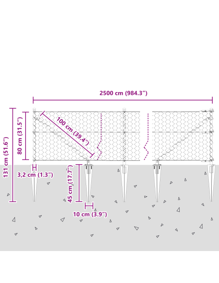 Palo della recinzione Grigio 25 x 0,8 m (maglia 50 mm)