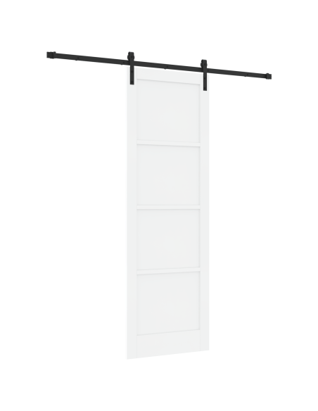 Porta Scorrevole con Set di Ferramenta Bianca 78x232 cm Legno Massiccio di Pino