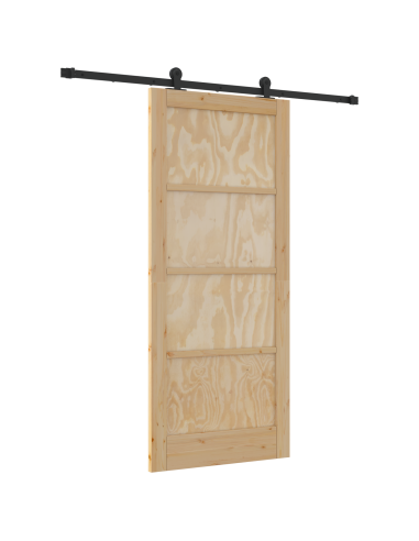 Porta scorrevole Naturale e Nero 86 x 198,5 cm Pino massello