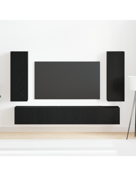 Set di Mobili TV da 5 Pezzi a Parete in Rovere Nero in Legno Ingegnerizzato