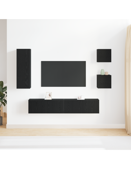 Set di mobili TV  5 pezzi Rovere Nero Legno ingegnerizzato