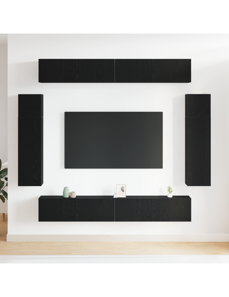 Set di 8 Pezzi Mobile TV a Parete  in Rovere Nero Legno Ingegnerizzato