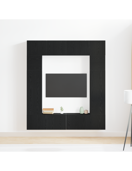 Set di 8 Pezzi Mobili TV  Rovere Nero Legno Ingegnerizzato