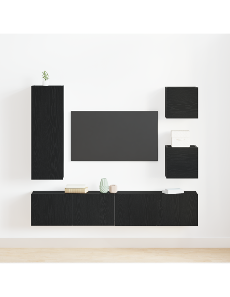 Set di 6 pezzi per mobile TV  in rovere nero e legno ingegnerizzato