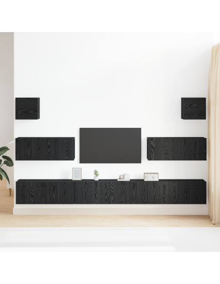 Set di 7 mobili TV  a parete in legno ingegnerizzato rovere nero