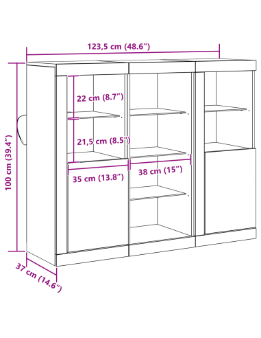 Madia LED Legno vecchio 123 x 37 x 100 cm Legno multistrato