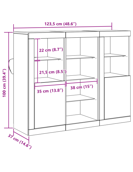 Madia LED Legno vecchio 123 x 37 x 100 cm Legno multistrato