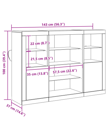 Madia LED Legno vecchio 142,5 x 37 x 100 cm Legno multistrato
