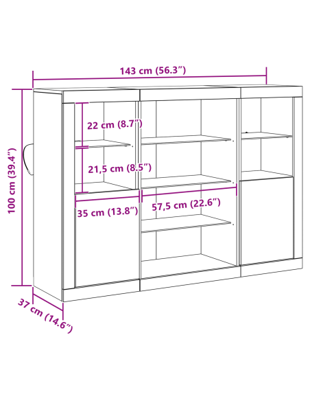 Credenza con luci LED Legno Vecchio 143 x 37 x 100 cm Legno ingegnerizzato