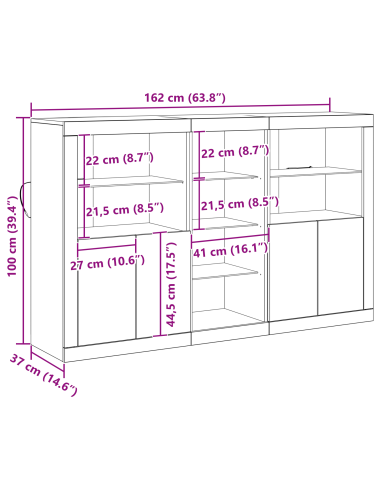 Madia LED Legno vecchio 162 x 37 x 100 cm Legno multistrato