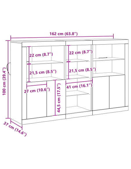 Madia LED Legno vecchio 162 x 37 x 100 cm Legno multistrato