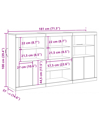 Madia LED Legno vecchio 181,5 x 37 x 100 cm Legno multistrato