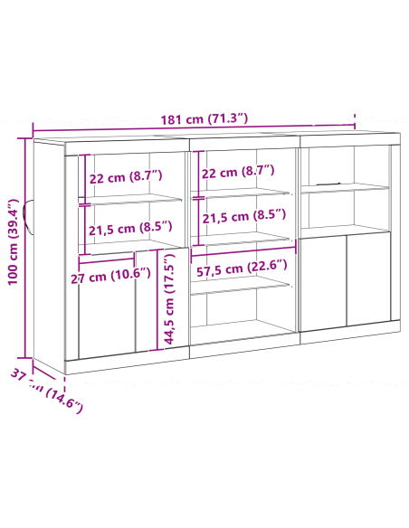 Credenza con luci LED Legno invecchiato 181.5x37x100 cm Legno ingegnerizzato