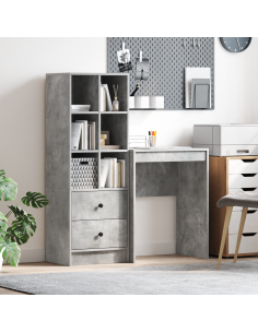 Scrivania con cassetto 2 pcs Grigio cemento