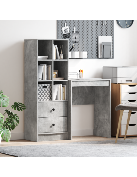 Scrivania con Archiviazione Grigio Cemento Legno Ingegnerizzato