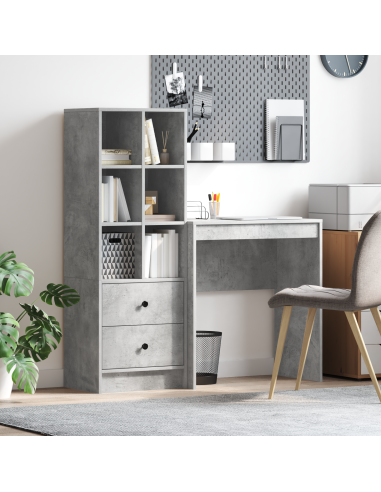 Scrivania con cassetto 2 pcs Grigio cemento