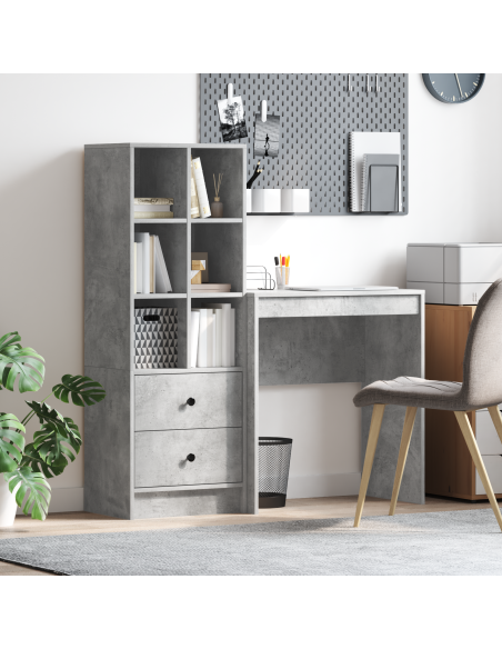 Scrivania con cassetto 2 pcs Grigio cemento