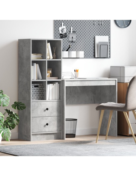 Scrivania con spazio di archiviazione in legno ingegnerizzato grigio cemento
