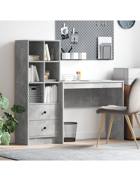 Scrivania con Storage Grigio Cemento Legno Ingegnerizzato
