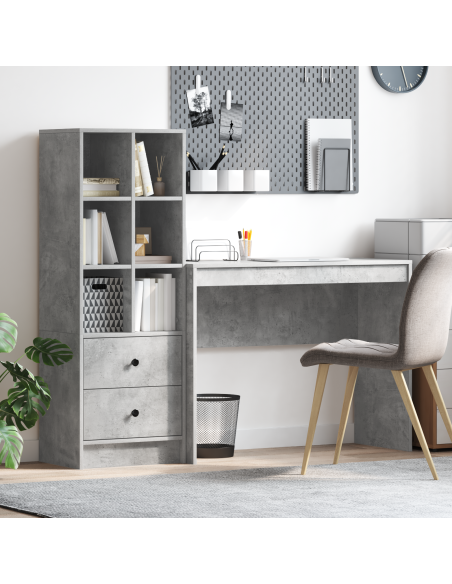 Scrivania con spazio di archiviazione in grigio cemento legno ingegnerizzato