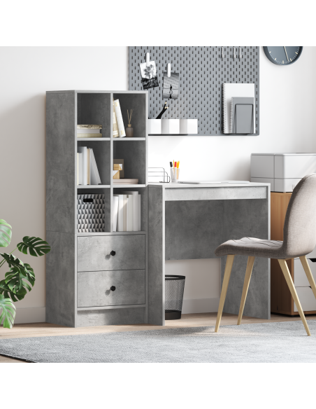 Scrivania con Stoccaggio Grigio Cemento Legno Ingegnerizzato
