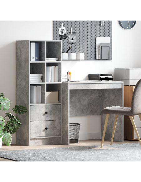 Scrivania  con ripostiglio Grigio cemento Legno ingegnerizzato