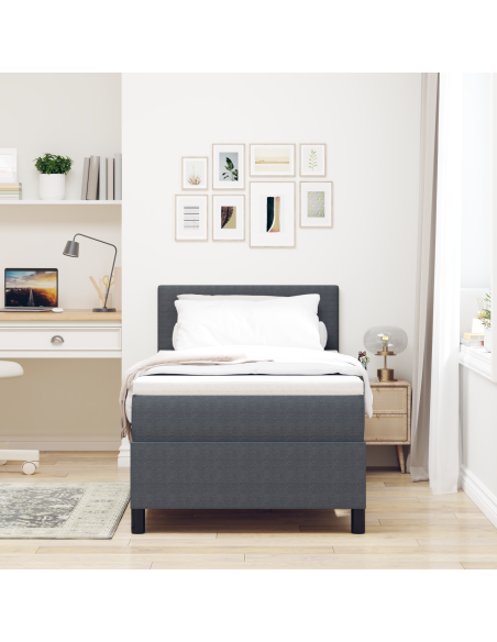 Letto con rete a molle con Materasso & LED Grigio Scuro 80x200 cm Tessuto in Corduroy