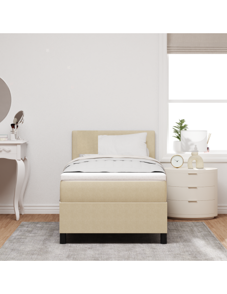 Letto con Box Spring e Materasso & Luce LED Verde Grigio 90x200 cm Tessuto a Costine