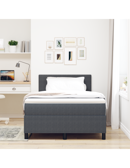 Letto Box Spring con Materasso & LED Grigio Scuro 120x200 cm Tessuto a Coste