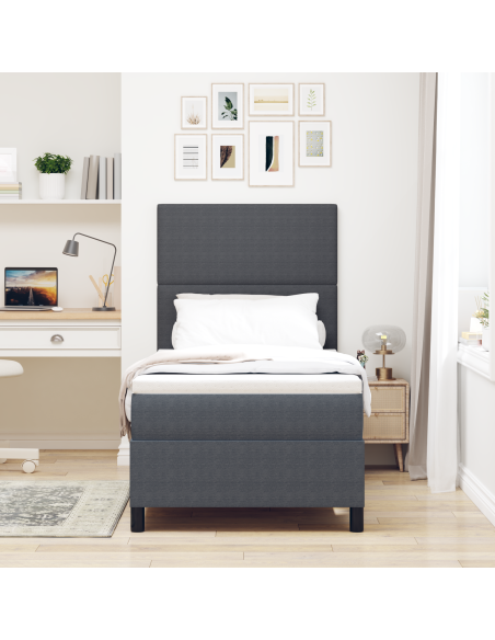 Letto a Box Spring con Materasso&LED Grigio Scuro Singolo in Tessuto in Corduroy