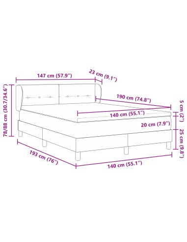 Letto a molle con materasso Nero 140 x 190 cm Tessuto