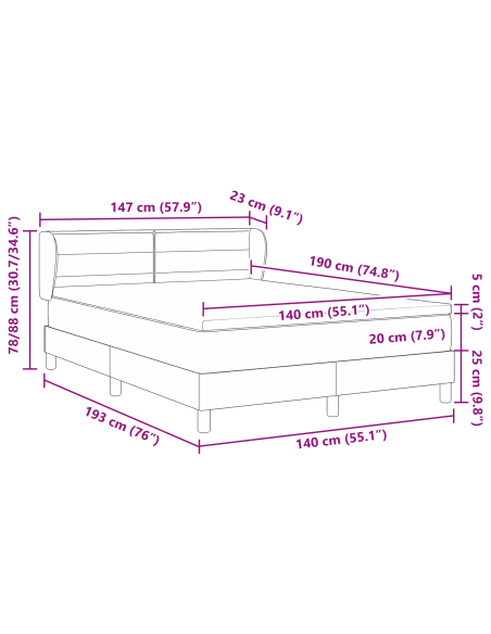 Letto Box Spring con Materasso - Tortora, 140x190 cm, Tessuto