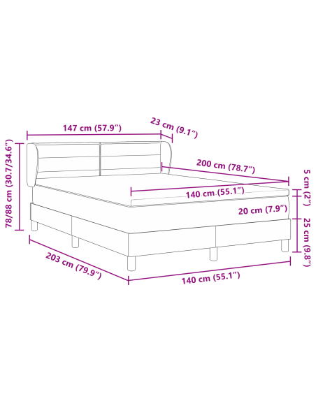 Letto a box spring con materasso Marrone Scuro 140x200 cm Tessuto