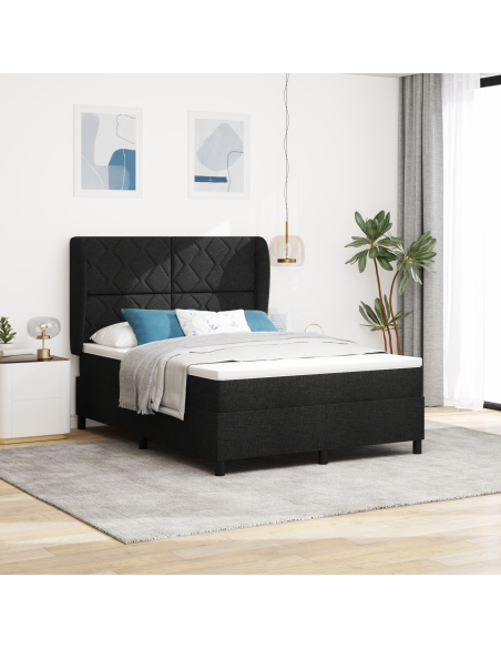 Letto a Molle con Materasso  in Nero, 160x200 cm in Tessuto