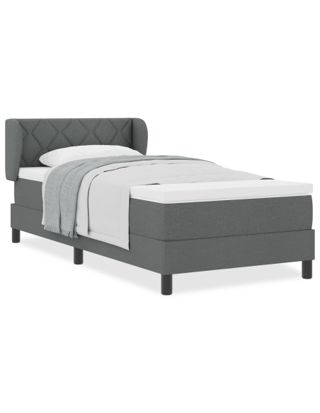 lettino box spring con materasso  grigio scuro 90x190 cm in tessuto