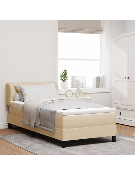 Letto Box Spring con Materasso Crema 100x200 cm Tessuto