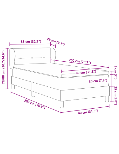 Letto a molle con materasso Grigio scuro 80 x 200 cm Tessuto