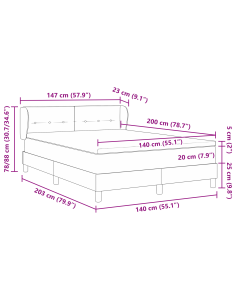 Letto a molle con materasso Marrone Scuro 140 x 200 cm Tessuto