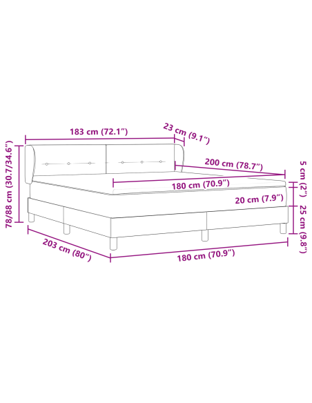 Letto Box Spring  con Materasso in Panna, 180x200 cm, Tessuto
