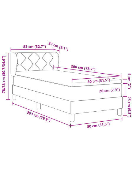 Letto Box Spring  con Materasso Tortora 80x200 cm in Tessuto
