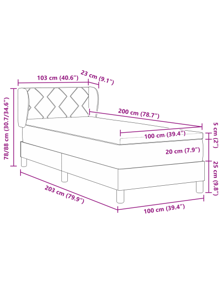 Letto a molle con materasso Grigio scuro 100 x 200 cm Tessuto