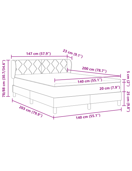 Letto Box Spring  con Materasso in Crema, 140x200 cm Tessuto