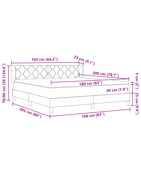 Letto a box con materasso Grigio chiaro 160x200 cm Tessuto