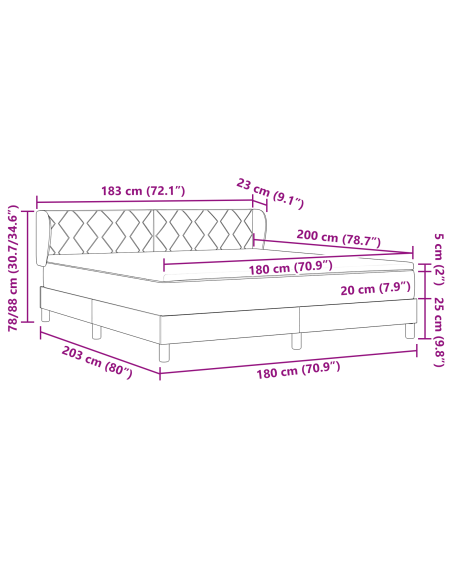 Letto Box Spring con Materasso - Marrone Scuro, 180x200 cm, Tessuto