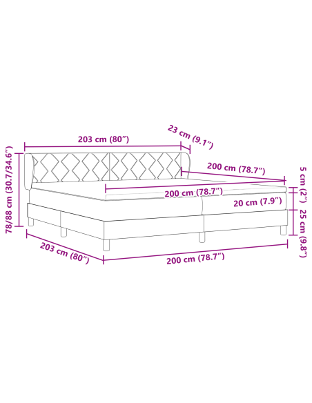 Letto a box con materasso  marrone scuro, 200x200 cm in tessuto