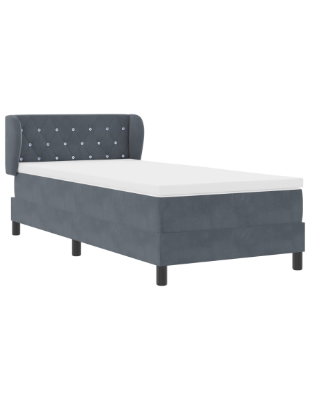 Letto Box Spring  con Materasso Grigio Scuro 90x190 cm in Velluto