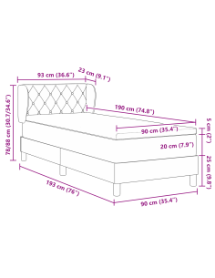 Letto a molle con materasso Rosa 90 x 190 cm Velluto