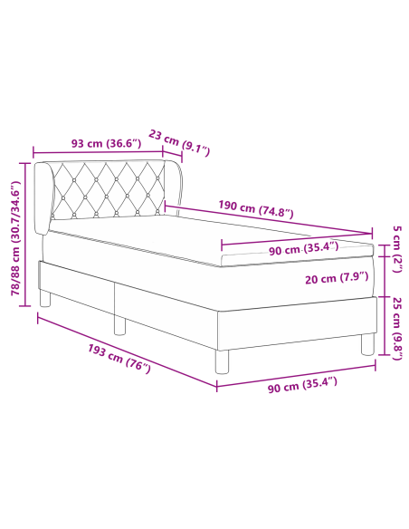 Letto a molle con materasso Rosa 90 x 190 cm Velluto