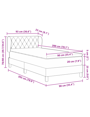 Letto a molle con materasso Rosa 90 x 200 cm Velluto