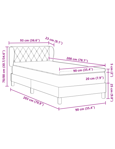 Letto a molle con materasso Rosa 90 x 200 cm Velluto